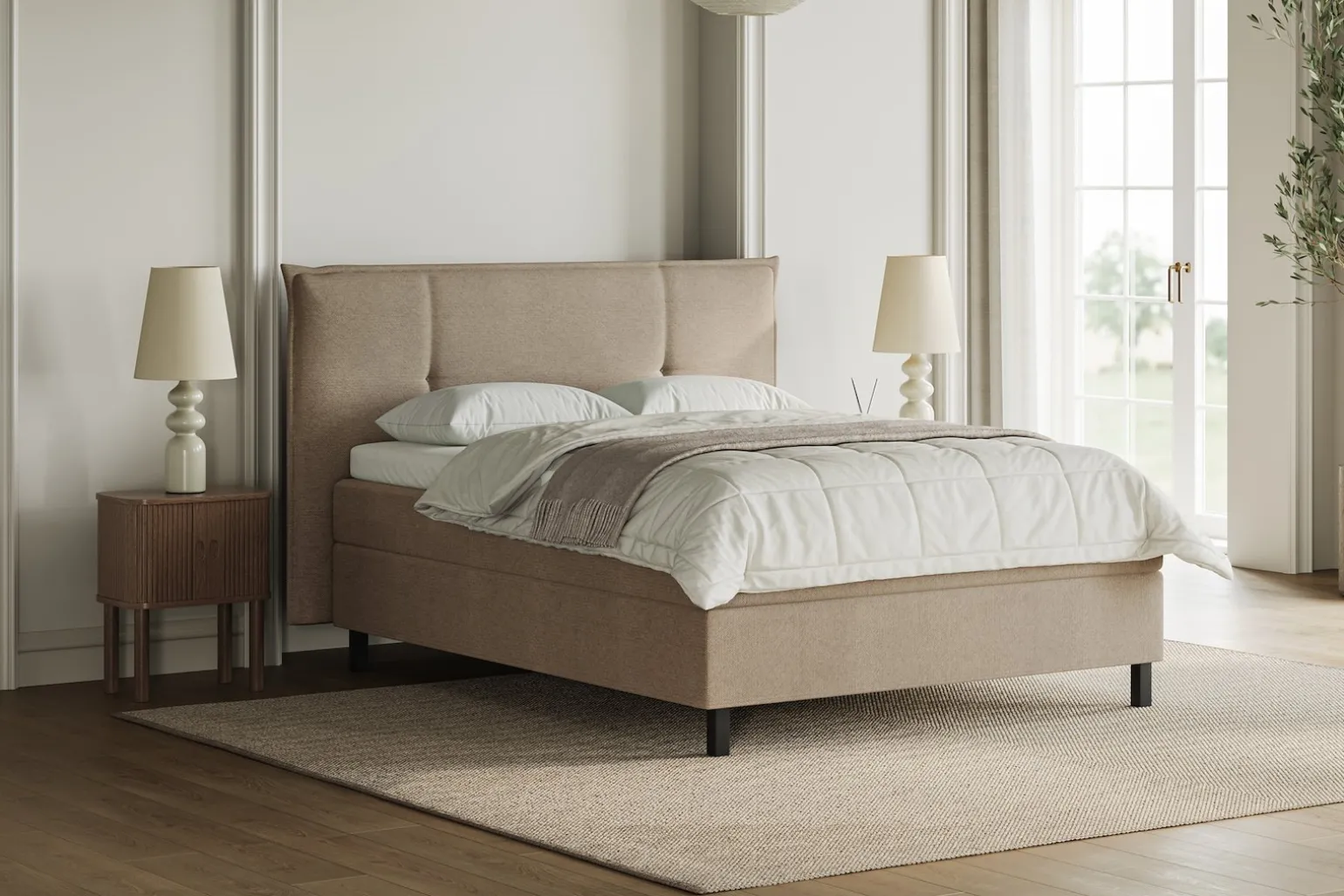 Premium 15 kontinentalseng med sengegavl 210x210 cm