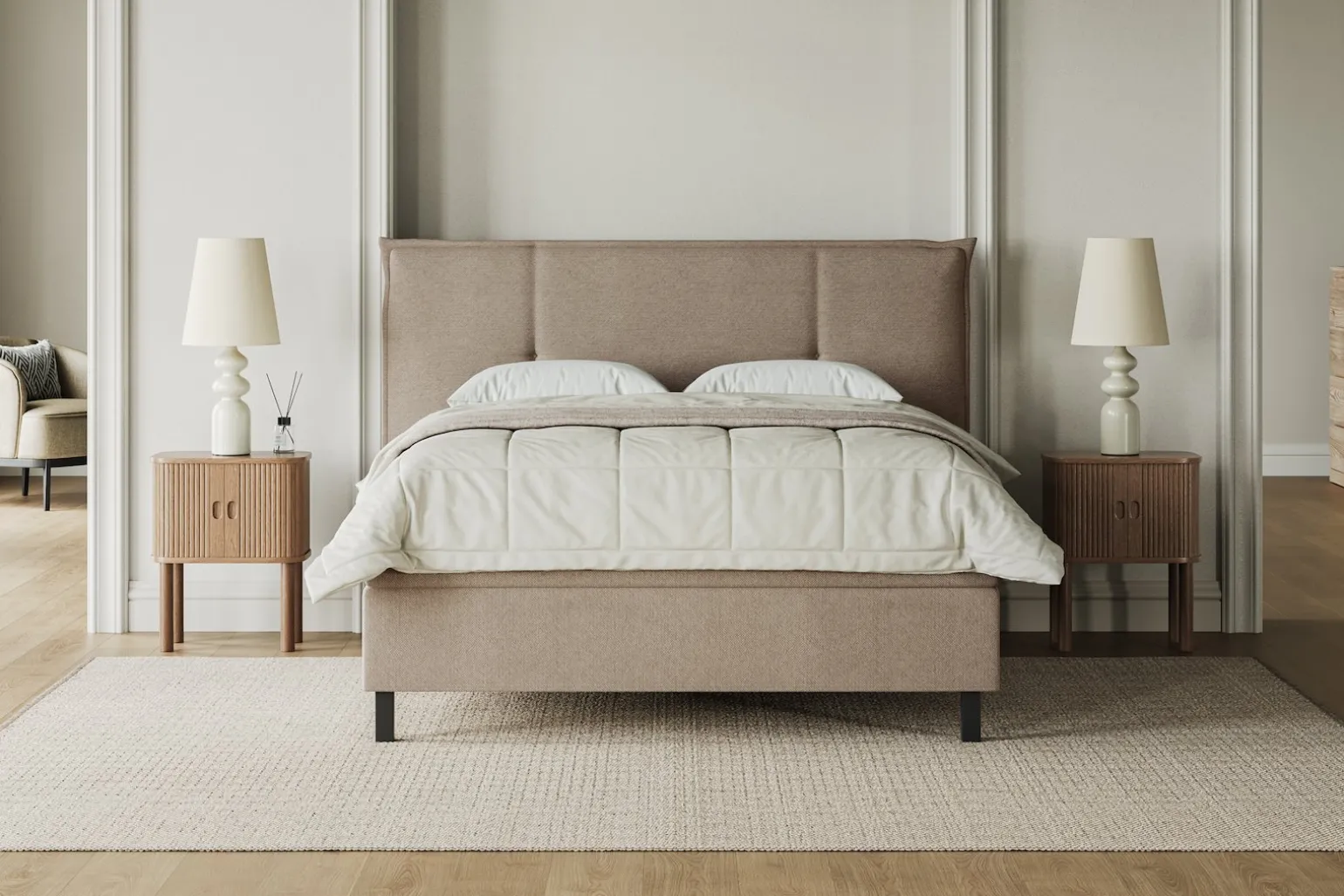 Premium 15 kontinentalseng med sengegavl 210x210 cm