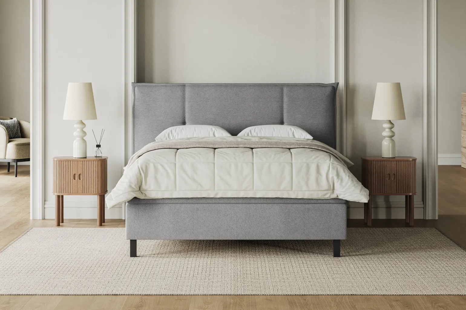 Premium 15 kontinentalseng med sengegavl 210x210 cm