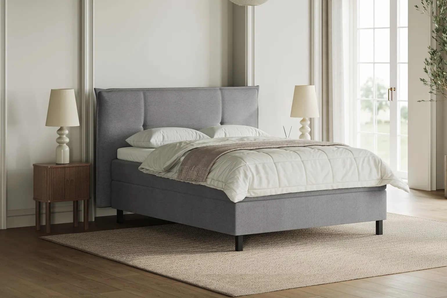 Premium 15 kontinentalseng med sengegavl 210x210 cm