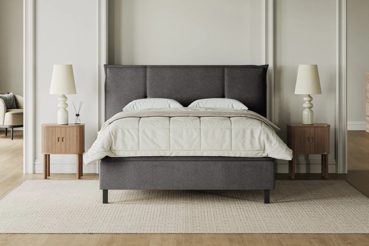 Premium 15 kontinentalseng med sengegavl 210x210 cm