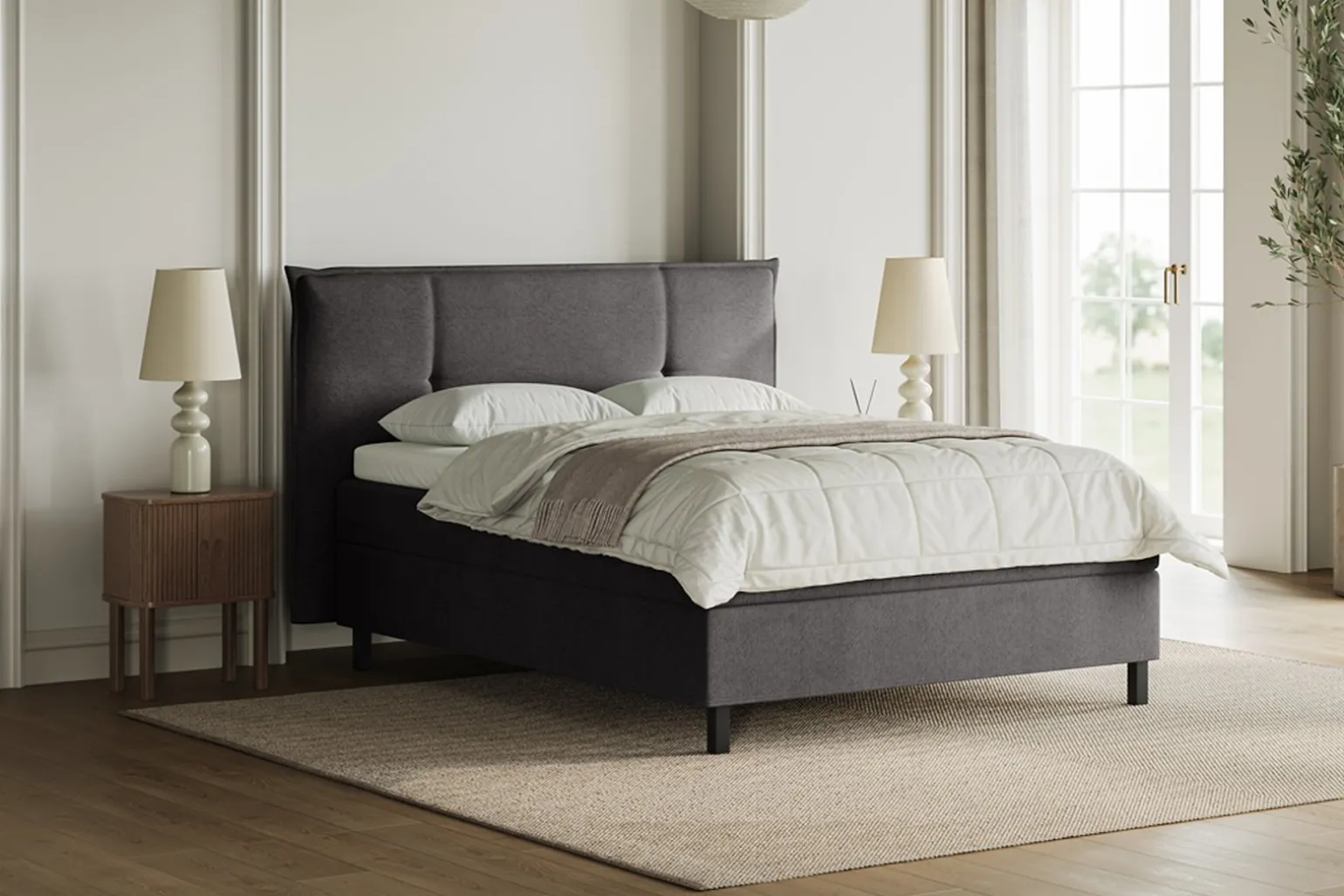 Premium 15 kontinentalseng med sengegavl 210x210 cm